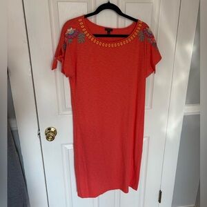Talbots Coral Embroidered Tie-Sleeve Knit Dress | Size Large Easy Casual Summer